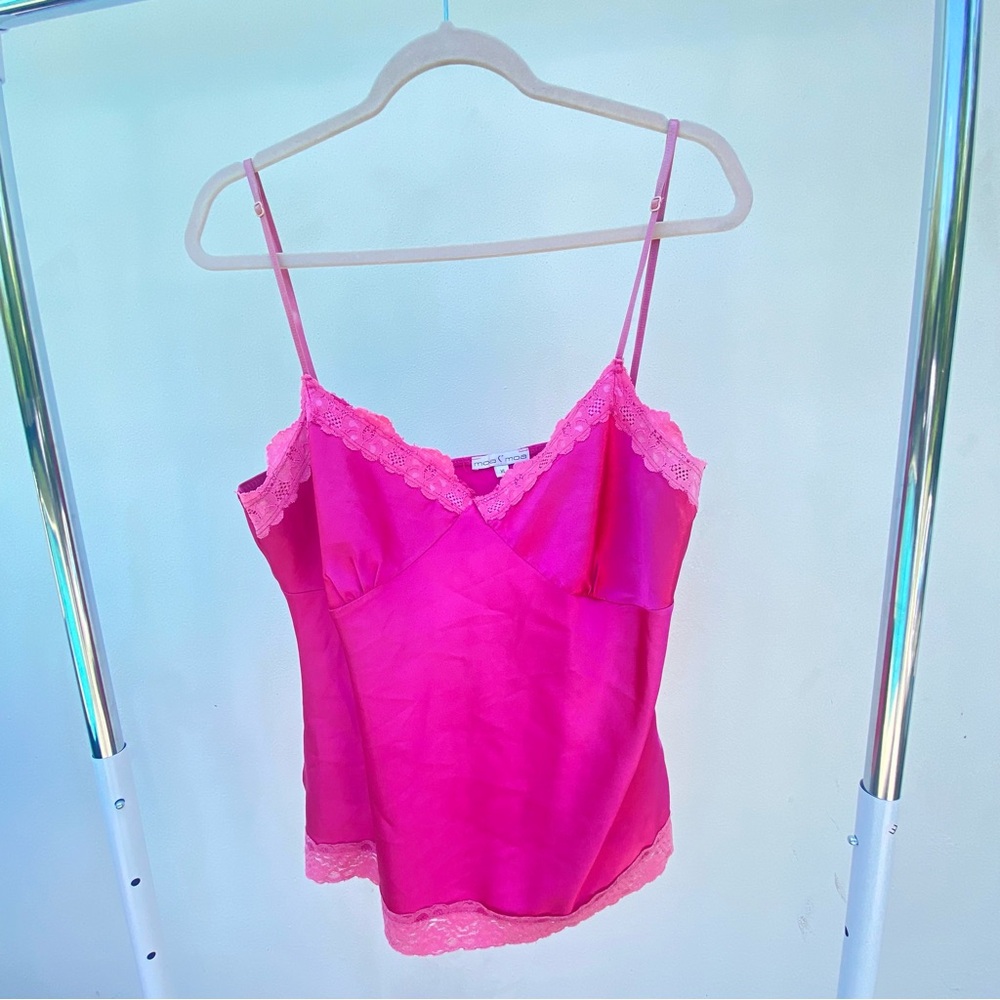Y2K MOA MOA Fuchsia Pink Satin & Lace Cami Top Size XL
